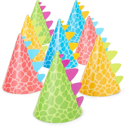 Dinosaur Party Hats for Kids Birthday, Cone Party Hats (4.75 x 7 in, 24 Pack)