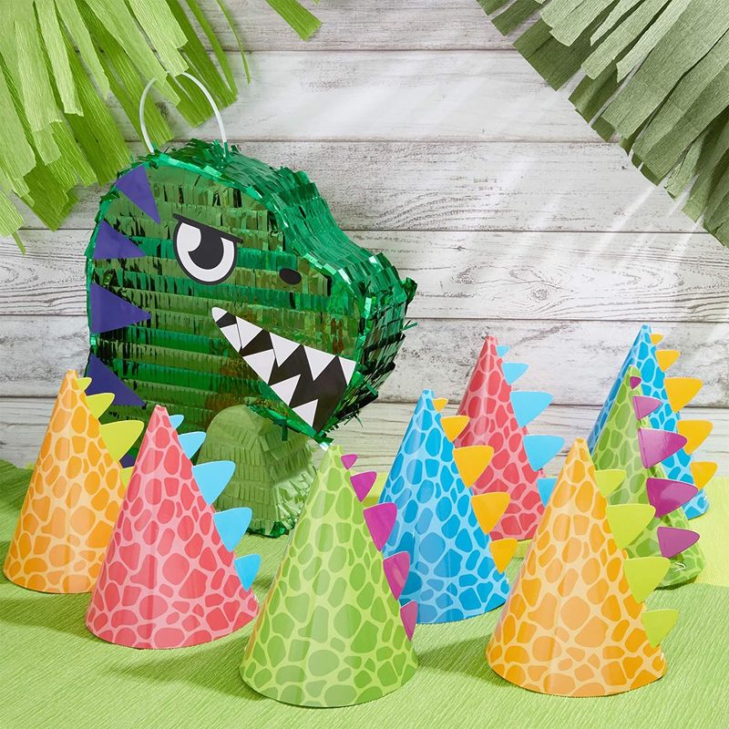 Dinosaur Party Hats for Kids Birthday, Cone Party Hats (4.75 x 7 in, 24 Pack)