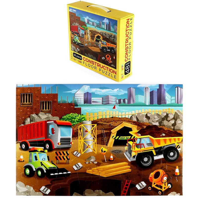 48-Piece Giant Floor Jigsaw Puzzles for Preschool Kids, Construction, 2.9 x 1.9 Feet