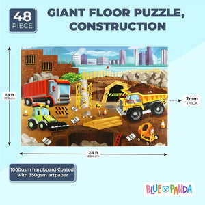 48-Piece Giant Floor Jigsaw Puzzles for Preschool Kids, Construction, 2.9 x 1.9 Feet