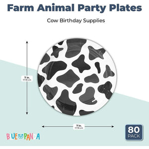 Farm Animal Party Plates, Cow Birthday Supplies (7 In, 80 Pack)