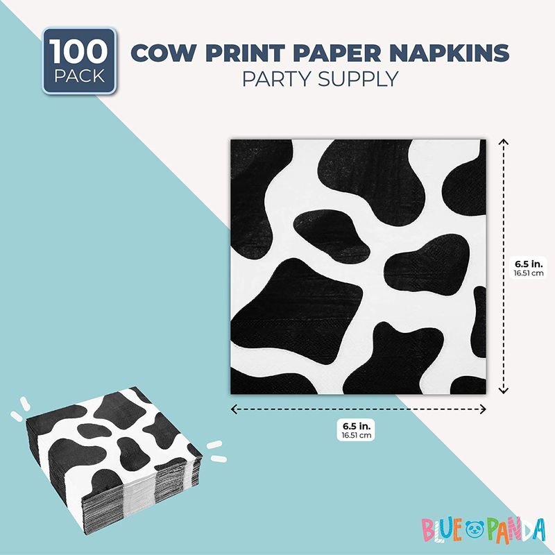 Cow Print Farm Animal Party Paper Napkins (6.5 x 6.5 In, 100 Pack)