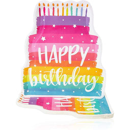 Happy Birthday Cake Die-Cut Paper Serving Plates (13 x 15 In, 15 Pack)