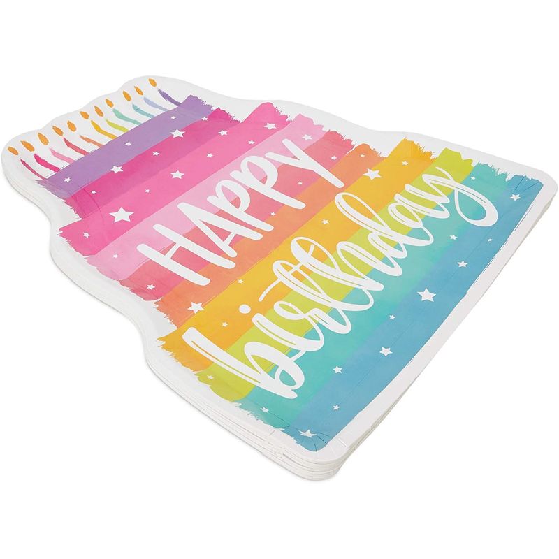 Happy Birthday Cake Die-Cut Paper Serving Plates (13 x 15 In, 15 Pack)