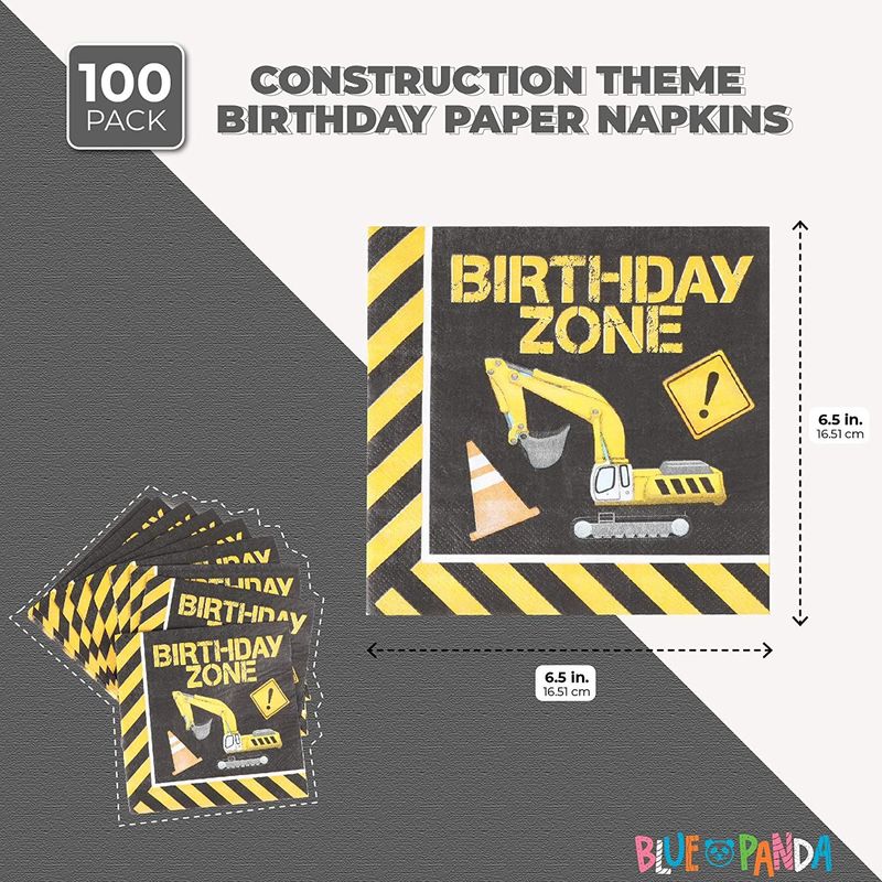 Construction Theme Birthday Party Napkins (6.5 in, 100 Pack)