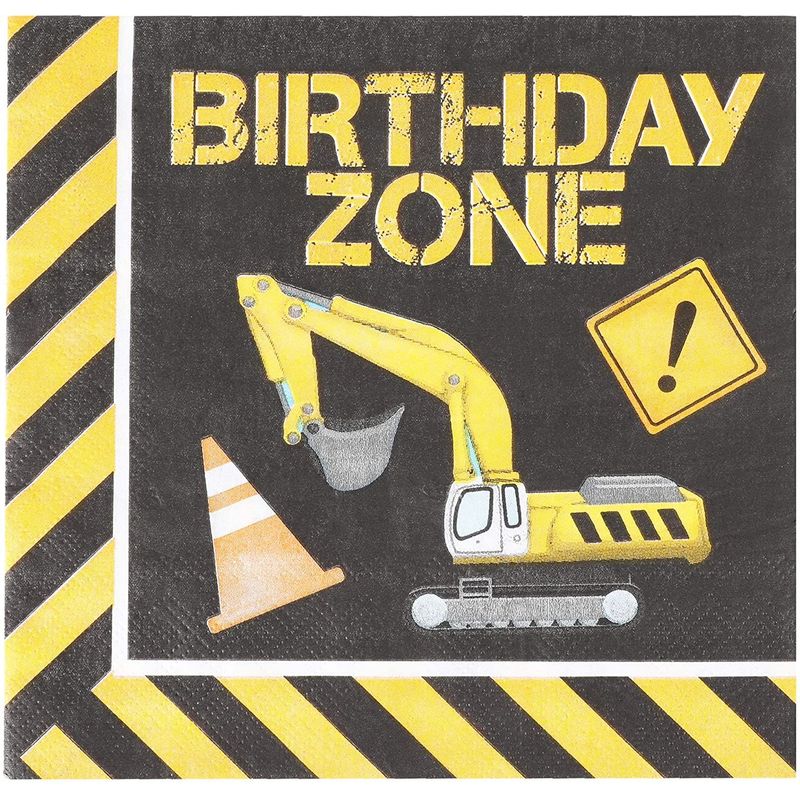 Construction Theme Birthday Party Napkins (6.5 in, 100 Pack)