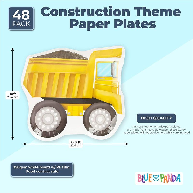 Construction Birthday Party Paper Plates, Die Cut (10 x 8.8 In, 48 Pack)