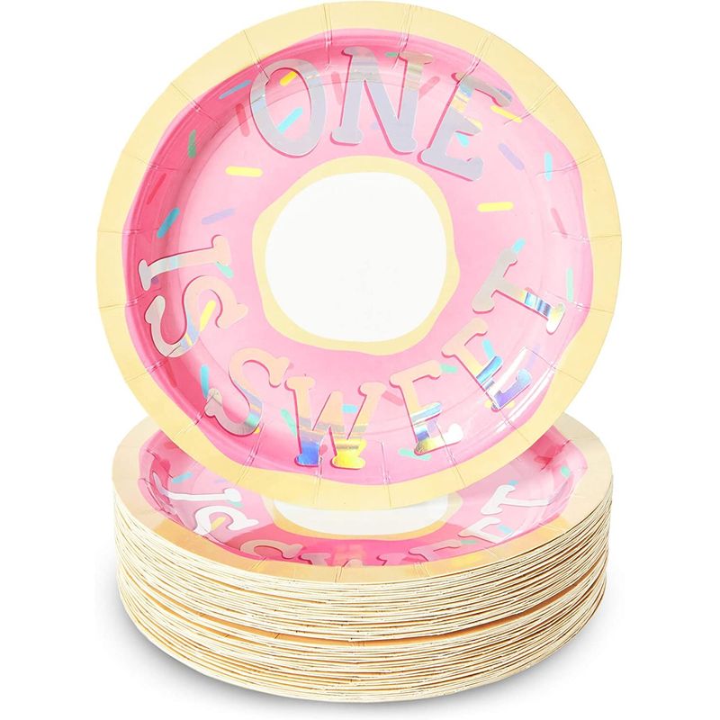 One is Sweet Donut Paper Plates for 1st Birthday Party (7 In, 48 Pack)