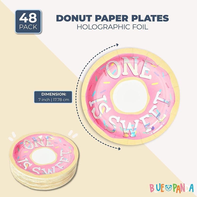 One is Sweet Donut Paper Plates for 1st Birthday Party (7 In, 48 Pack)