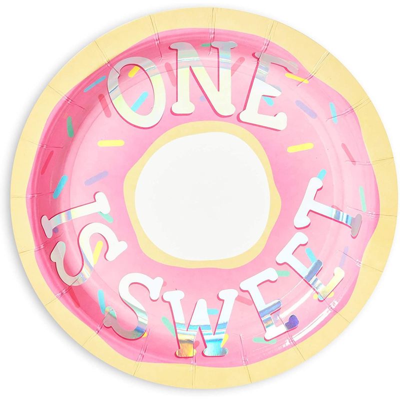 One is Sweet Donut Paper Plates for 1st Birthday Party (7 In, 48 Pack)