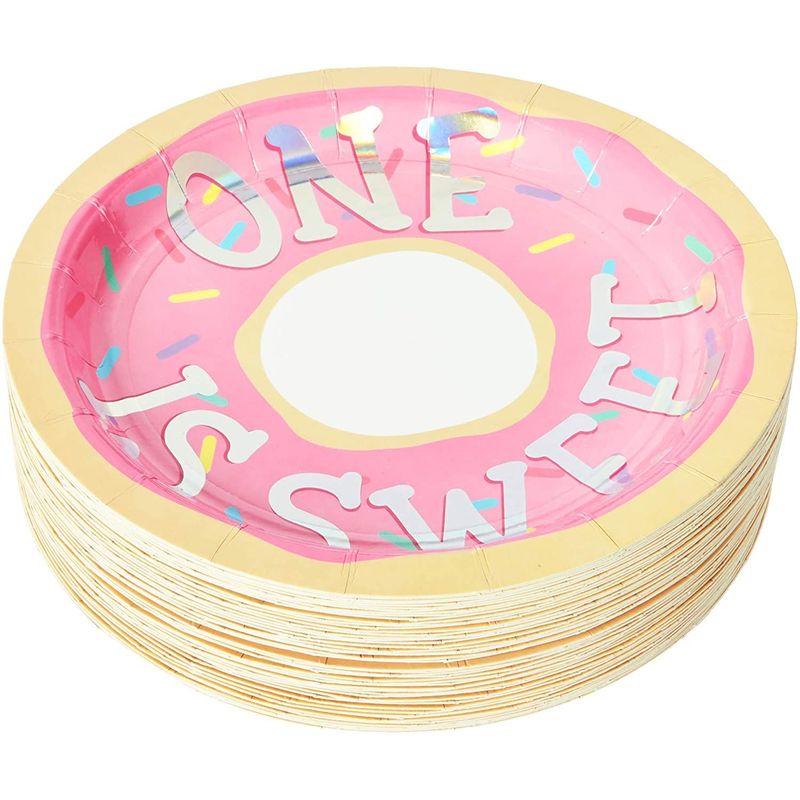 One is Sweet Donut Paper Plates for 1st Birthday Party (7 In, 48 Pack)