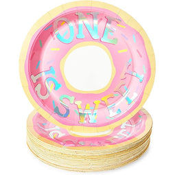 Holographic Paper Plates for Donut Birthday Party (9 In, 48 Pack)