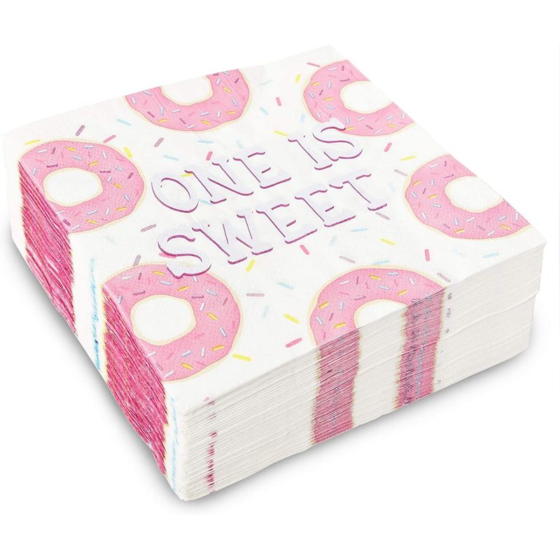 Donut Party Napkins for 1st Birthday, One is Sweet (Pink, 6.5 In, 100 Pack)