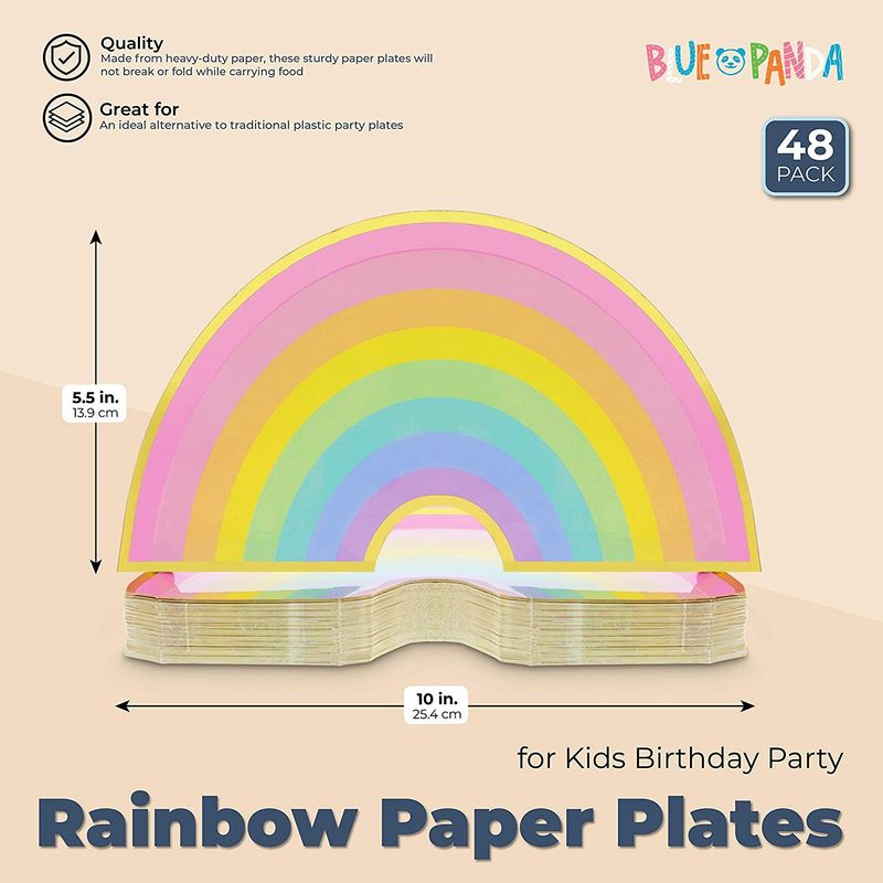 Blue Panda Rainbow Paper Plates for Kids Birthday Party (10 x 5.5 Inches, 48 Pack)