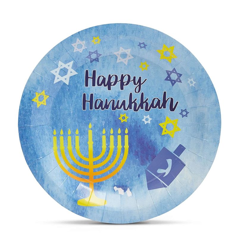 Happy Hanukkah Party Supplies, Dinnerware Set (Blue, Gold, 144 Pieces, Serves 24)