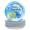 Happy Hanukkah Disposable Paper Party Plates (Blue and Gold, 9 in, 80 Count)