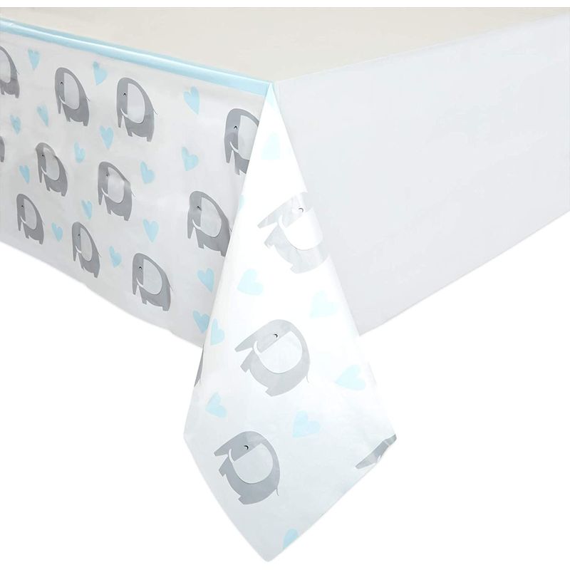 Elephant Tablecloth for Boy Baby Shower, Plastic Table Cover (54 x 108 in, 3 Pack)