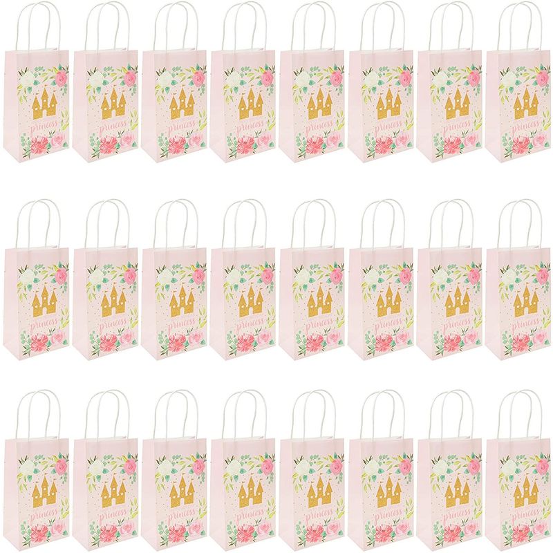 Blue Panda Pink Princess Castle Paper Birthday Party Gift Bags (9 x 5.3 in, 24 Piece)