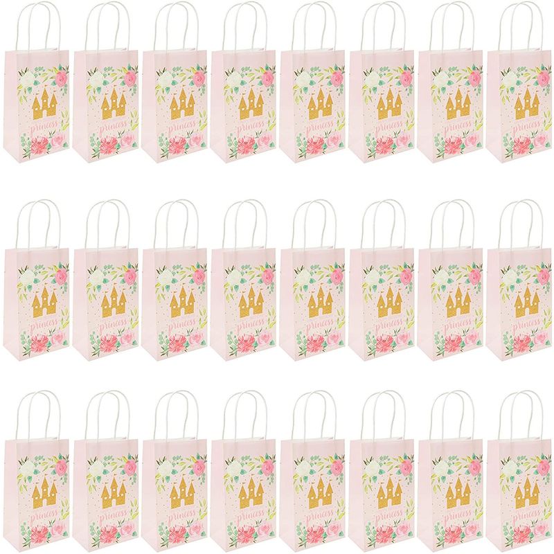 Pink Princess Castle Paper Birthday Party Gift Bags (9 x 5.3 in, 24 Piece)