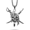 Pirate Skull and Crossed Swords Necklace (15 Inches, Silver)