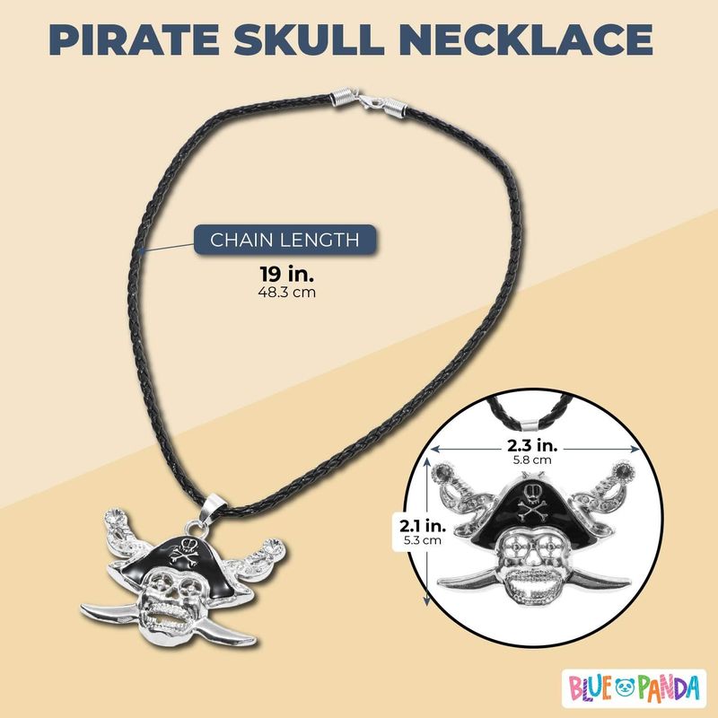 Pirate Skull and Crossed Swords Necklace With Cord (19 In, Silver)