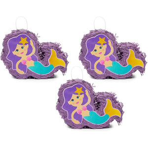 Mini Mermaid Piñatas for Girls Birthday Party Decorations (8 x 5 x 2.5 In, 3 Pack)