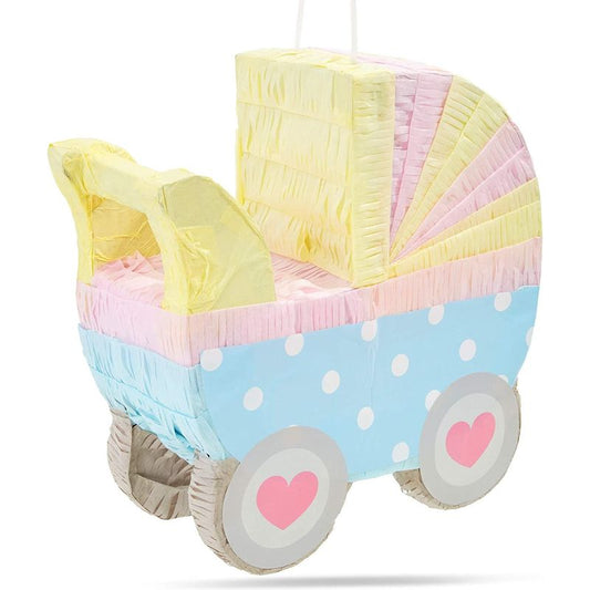 Small Baby Carriage Pinata for Baby Shower Party (11.5 x 12.25 x 5 Inches)