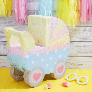 Small Baby Carriage Pinata for Baby Shower Party (11.5 x 12.25 x 5 Inches)
