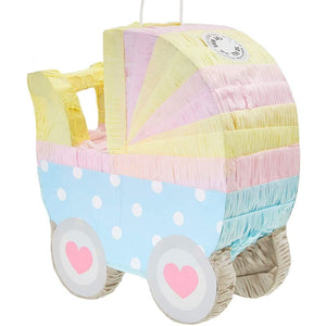 Small Baby Carriage Pinata for Baby Shower Party (11.5 x 12.25 x 5 Inches)