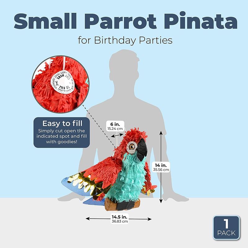 Small Parrot Pinata for Pirate Birthday Party (14.5 x 14 x 6 In)