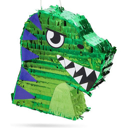 Small Green Scary T-Rex Dinosaur Pinata for Birthday Party (11 x 12.9 x 3 In)
