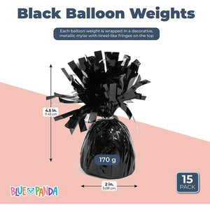 Black Balloon Weights for Birthday Party Decorations (6 oz, 4.5 In, 15 Pack)