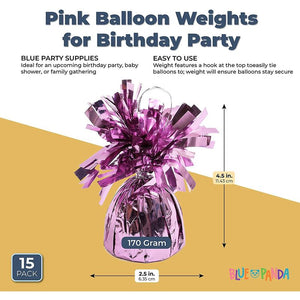 Pink Balloon Weights for Birthday Party Decorations (6 oz, 4.5 In, 15 Pack)