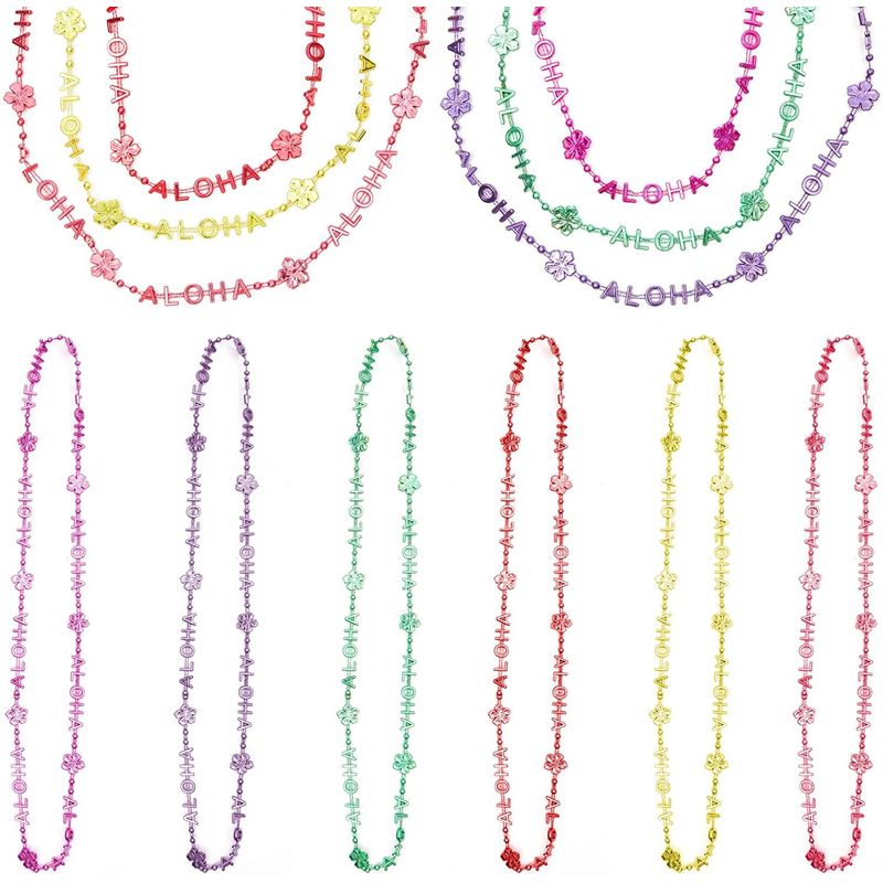 Aloha Beaded Hawaiian Necklace Party Favors, Luau Decorations (15.5 in, 24 Pack)