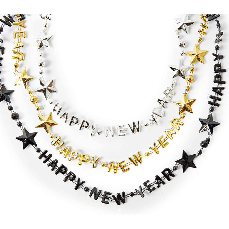 Happy New Year's Eve Beaded Necklaces for NYE Party Favors or Table Decor (32 In, 36 Pack)