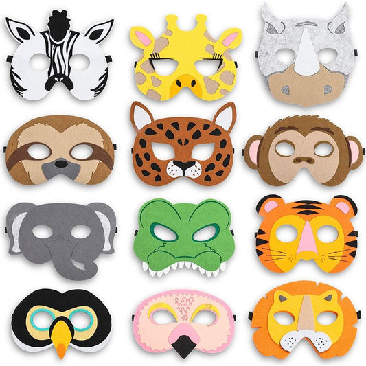 Felt Animal Masks for Jungle Birthday Party Favors (7 x 7.2 Inches, 12 Pack)