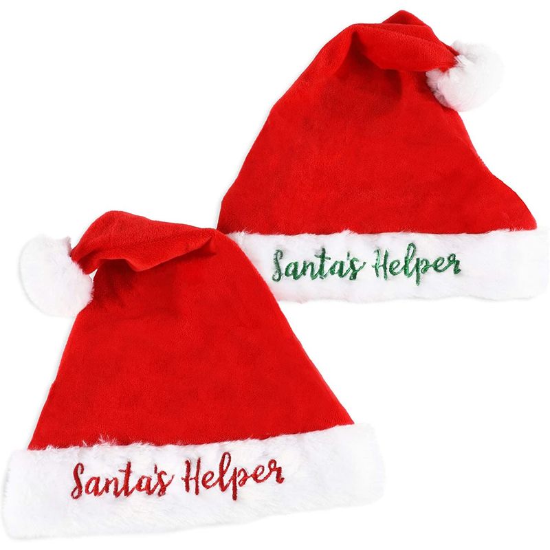 Red Christmas Hats, Santa's Helper Design (10.5 x 14.2 in, 2 Pack)