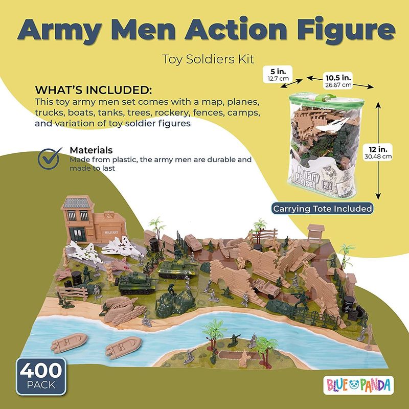 Army Men Action Figures Set with Map, Includes Carrying Tote for Easy Clean Up (400 Pieces)