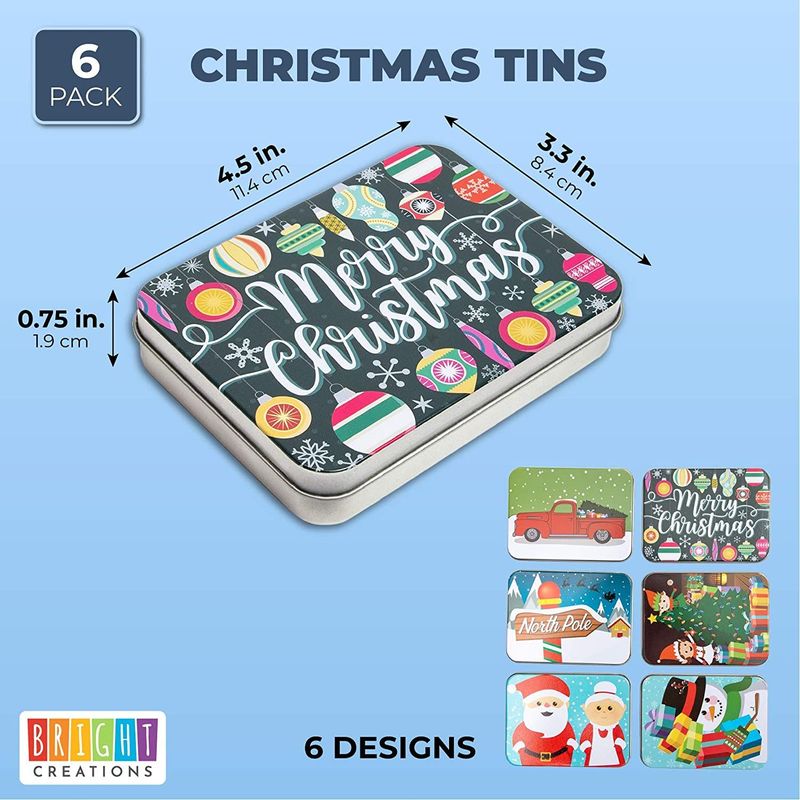 Metal Gift Card Tin Boxes and Lids for Christmas Presents (4.5 x 3.3 In, 6 Pack)