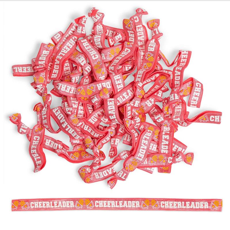 Cheerleader Hair Ties or Bracelets, Cheer Accessories (Pink, 50 Pack)