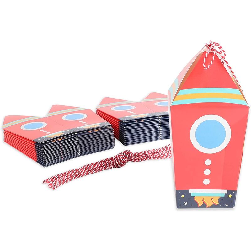 Outer Space Birthday Party Favor Boxes, Rocket Ship, Silver Foil (24 Pack)