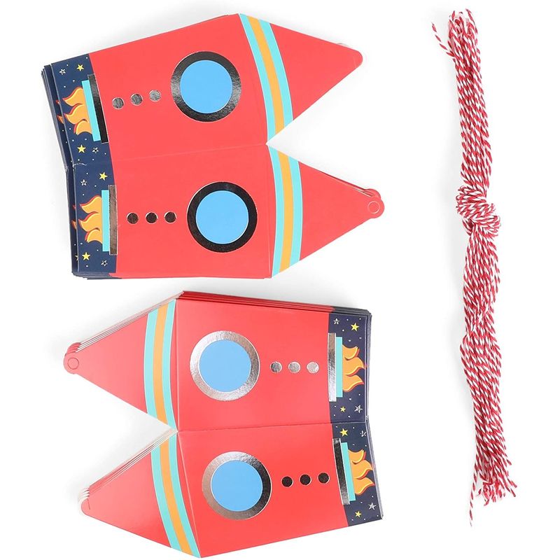 Outer Space Birthday Party Favor Boxes, Rocket Ship, Silver Foil (24 Pack)