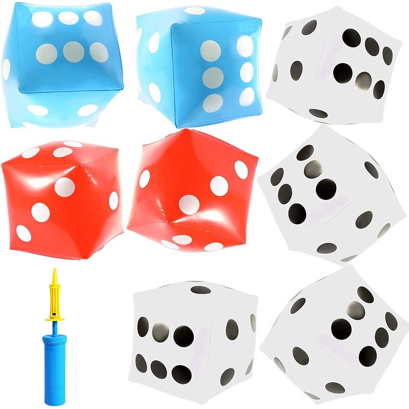 Giant Inflatable Dice with Pump, Jumbo Die Set in 3 Colors (12 Inches, 9 Pieces)