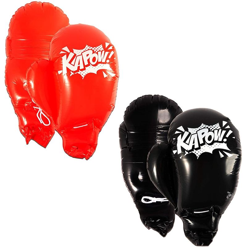 Inflatable Boxing Gloves for Kids (15 x 20.5 in, Black, Red, 2 Pairs)