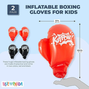 Inflatable Boxing Gloves for Kids (15 x 20.5 in, Black, Red, 2 Pairs)