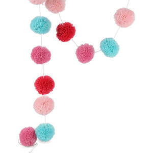 Wool Pom Pom Garland Decor for Birthday Party (Pink, Mint, Red, 10 Feet)