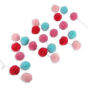 Wool Pom Pom Garland Decor for Birthday Party (Pink, Mint, Red, 10 Feet)