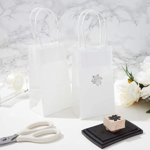Small Kraft Paper Gift Bags with Handles (White, 3.5 x 6.25 in, 50 Pack)