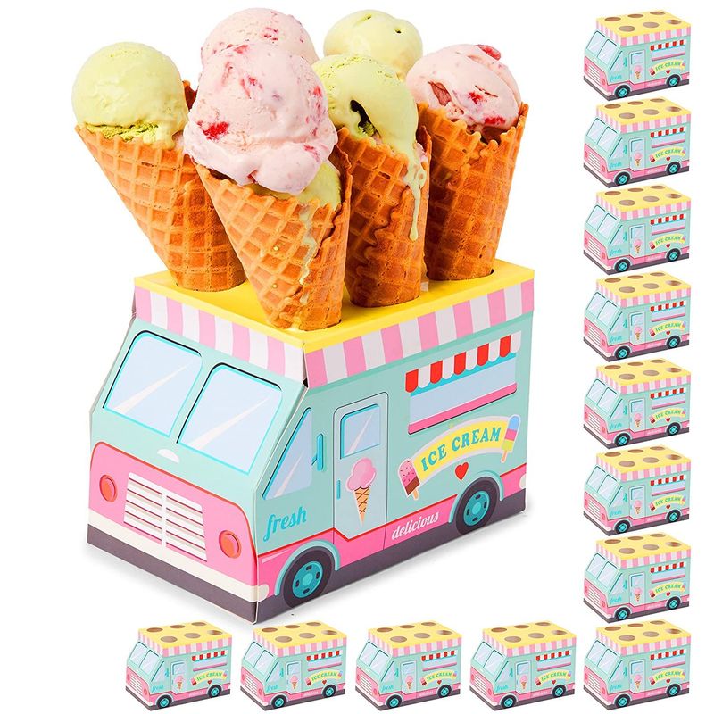 Ice Cream Party Decoration, Truck Stand Cone Holders (7 x 5 x 4.5 in, 12 Pack)