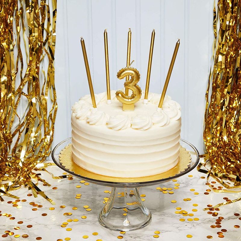 Number 3 Cake Topper with Candles in Holders for 3rd Birthday (Gold, 25 Pieces)